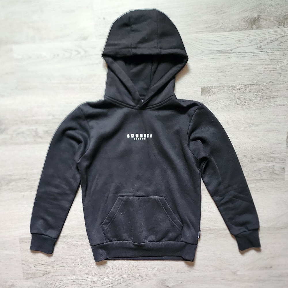 Sonetti London Boy's Logo Black Long Sleeve Pullover Hoodie Sweatshirt Medium M